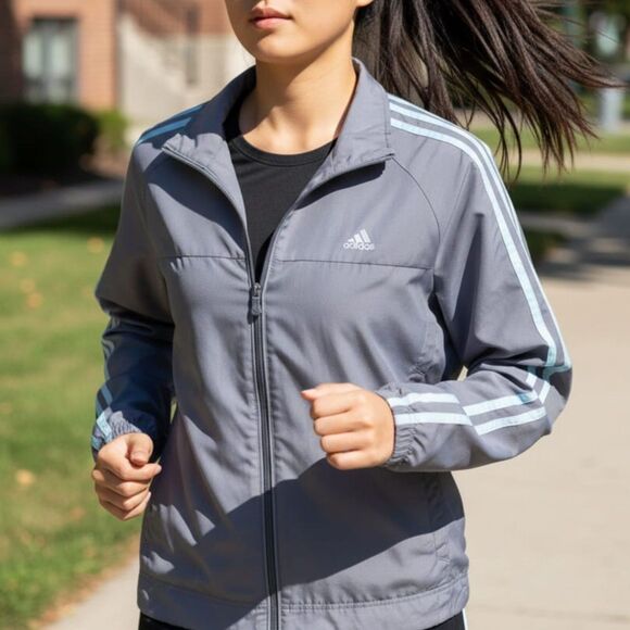 VTG Y2K Adidas CLIMALITE Track Jacket Windbreaker Full Zip Gray Blue AV1001 - XL - Picture 4 of 13